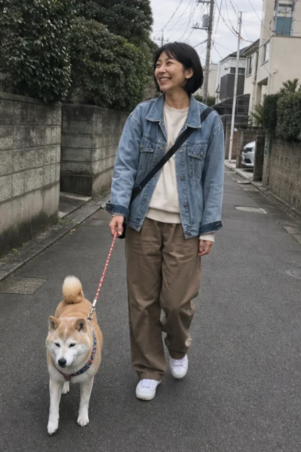 Aiko walking an elderly dog