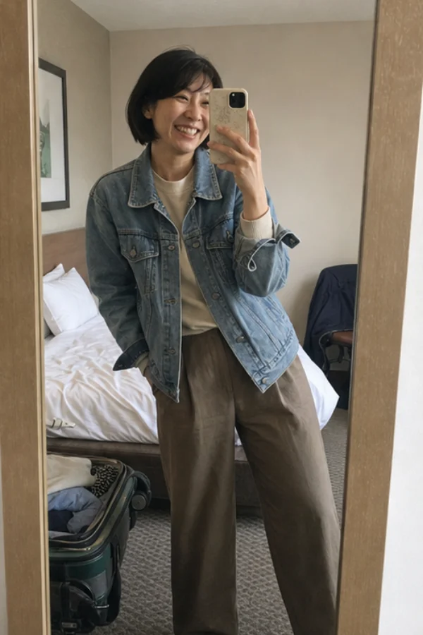 Aiko taking a hotel mirror selfie