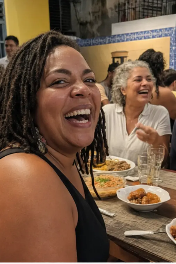 Beatriz hosting dinner with friends