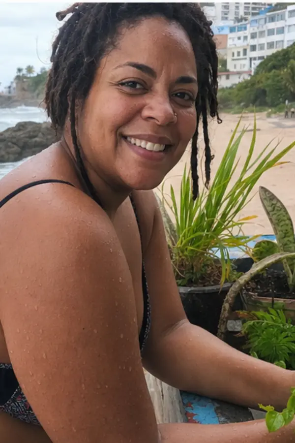 Beatriz swimming on a beach day