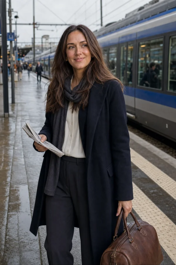 Camille waiting on a Lyon train platform