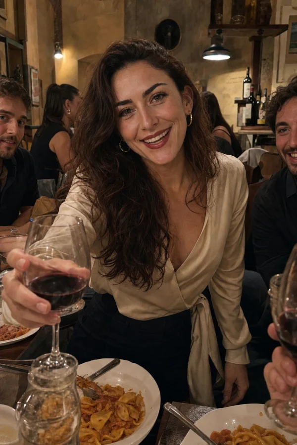 Giulia at a birthday dinner
