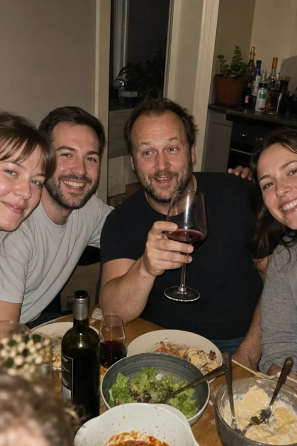 Jonas at dinner with friends