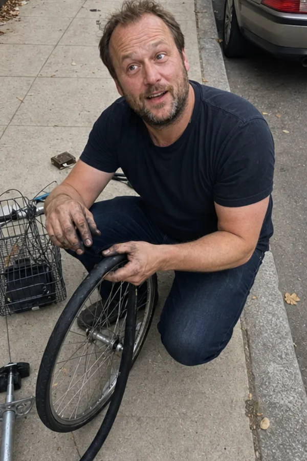 Jonas fixing a bicycle