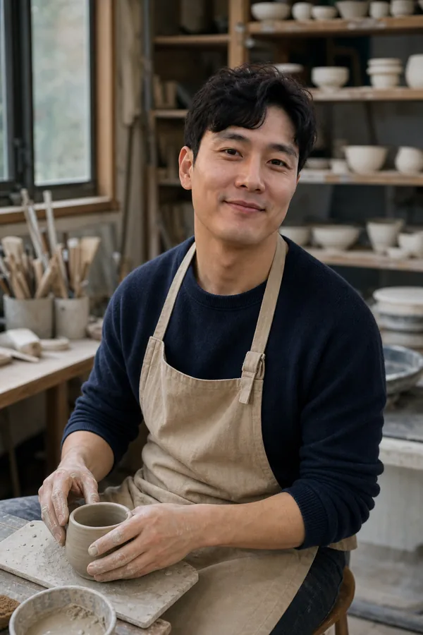 Min-jun shaping a ceramic cup in a neighborhood workshop