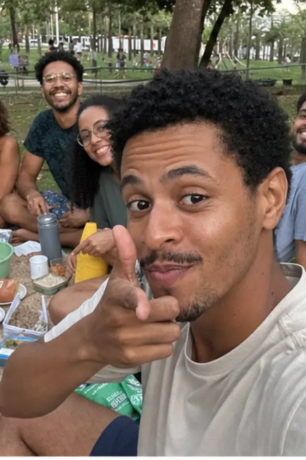 Rafael at a beach picnic with friends